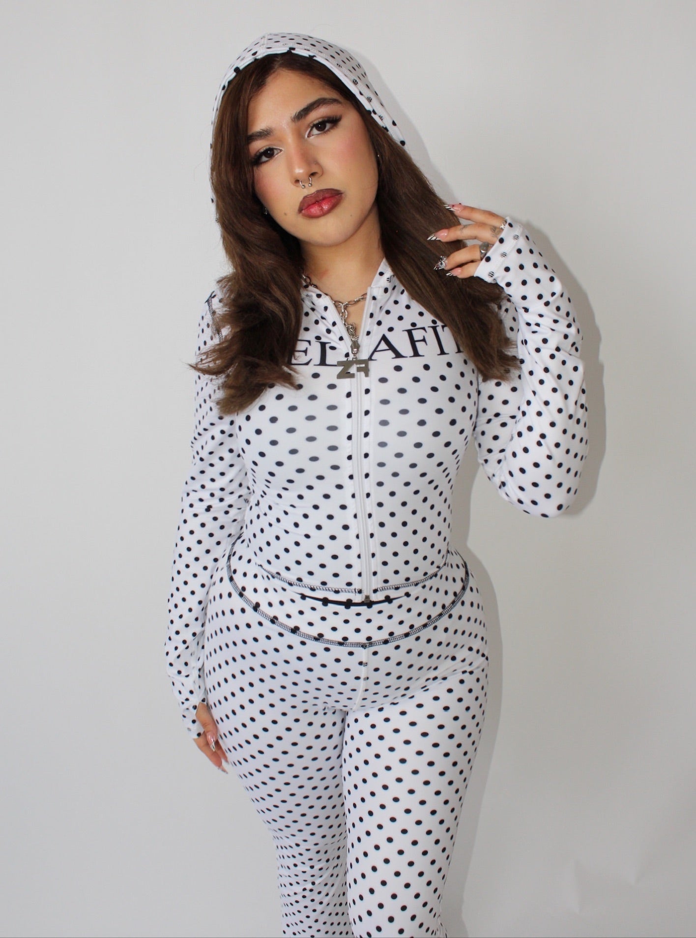 White Polka Dot Zip Up