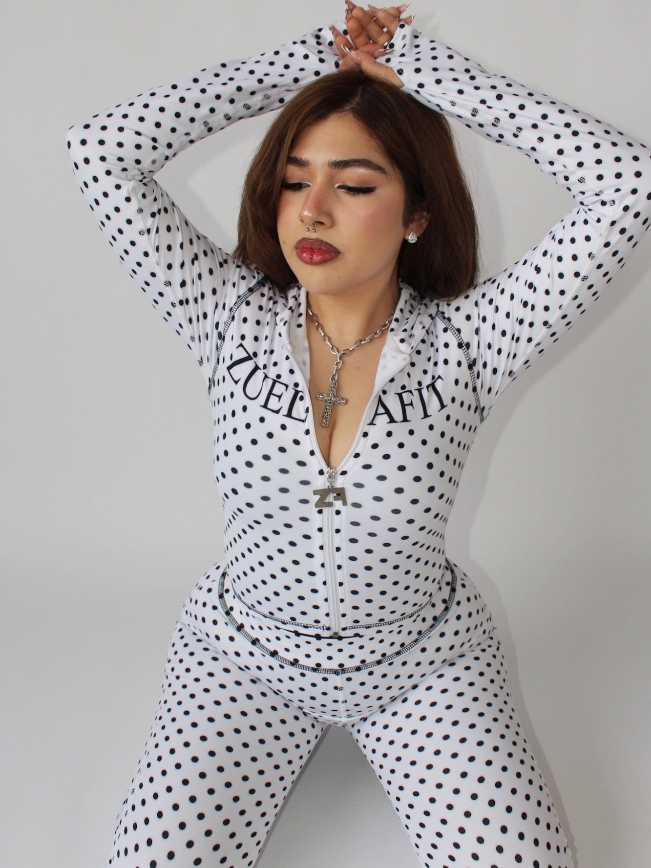 White Polka Dot Zip Up